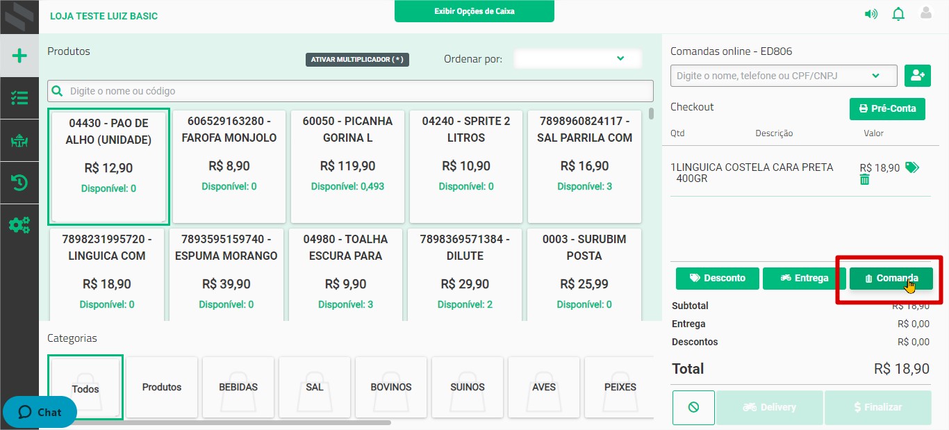 ELEVE ON Comanda Online Como incluir uma Comanda no Restaurante