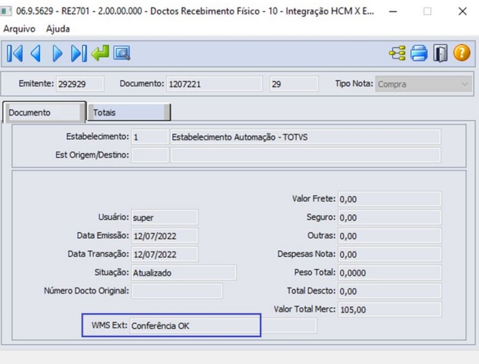 Cross Segmentos - Linha Datasul - MRE - Integração RE x WMS SAAS