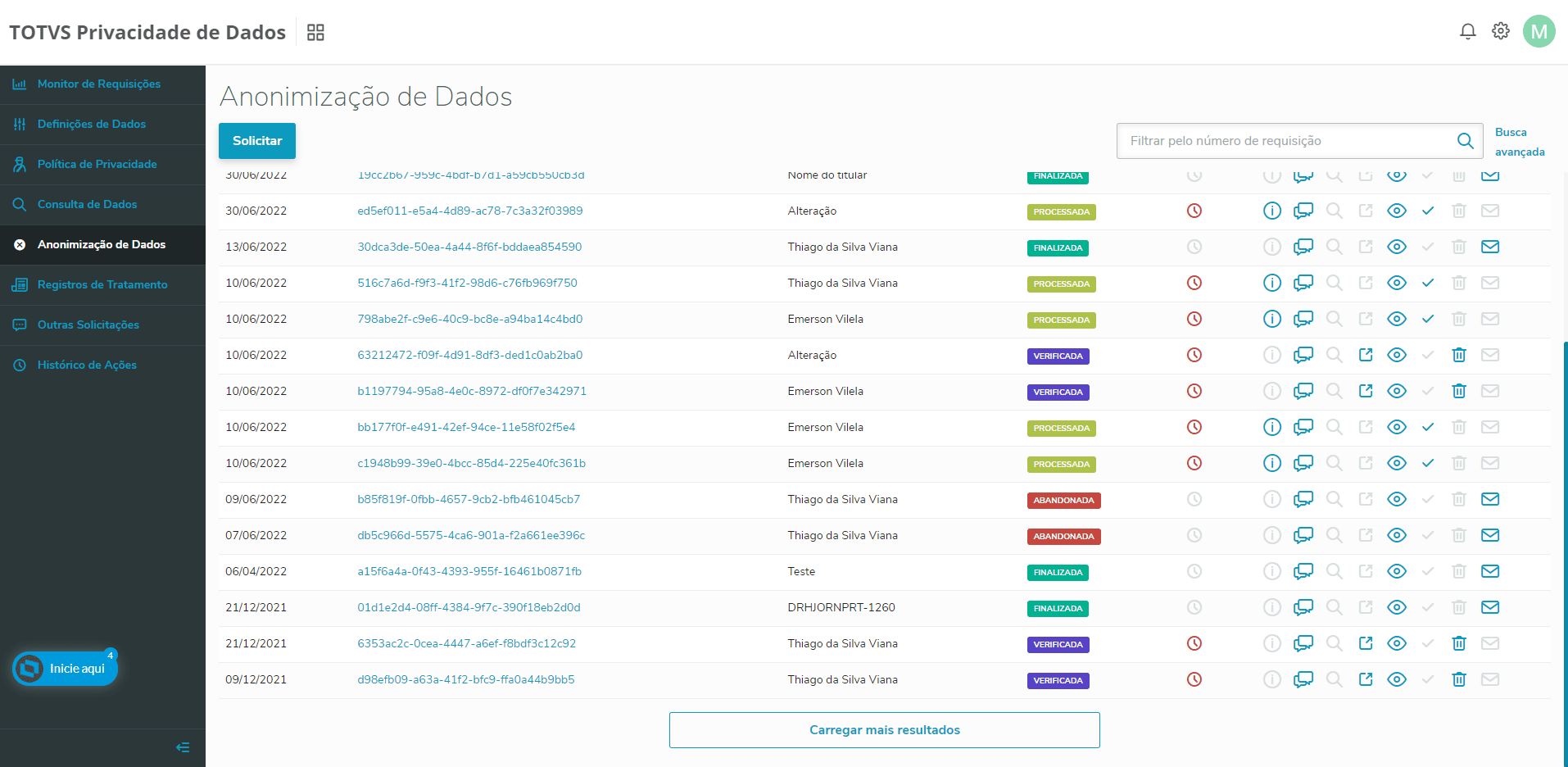 TOTVS Privacidade de Dados TPD É possível editar uma solicitação de