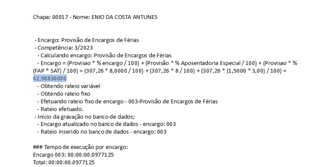 RH - RM - FOP - Geração do encargo TIPO 6 - Provisão de encargos de ...