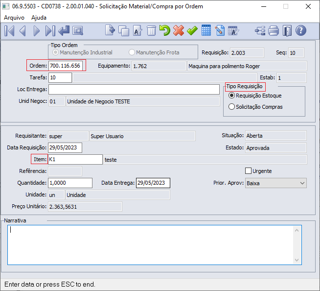 Manufatura - Linha Datasul - MMI - Requisições na ordem de