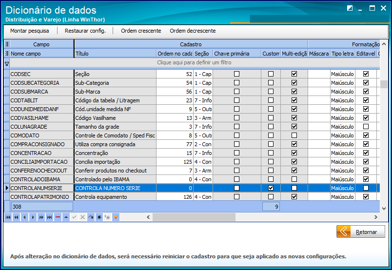 WINT Como configurar o dicionário de dados da rotina 203 Cadastrar