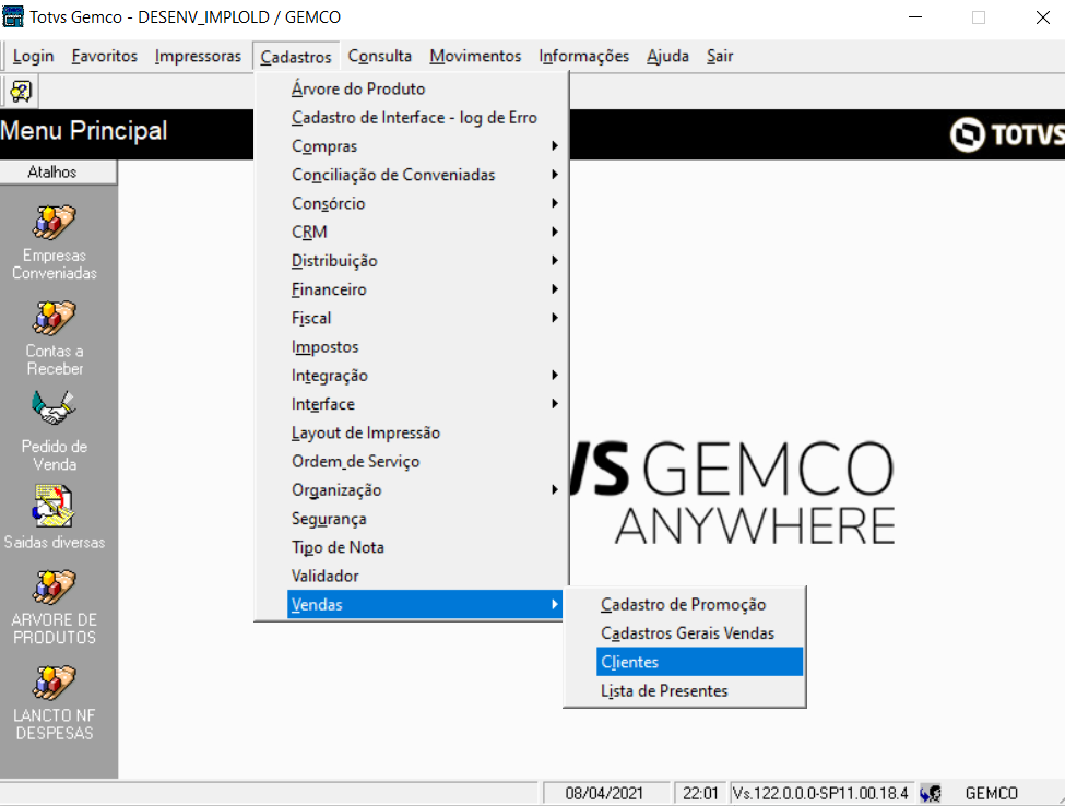 GA GEMCO IMPLEMENT SAÍDAS Ao informar o CEP o sistema deverá