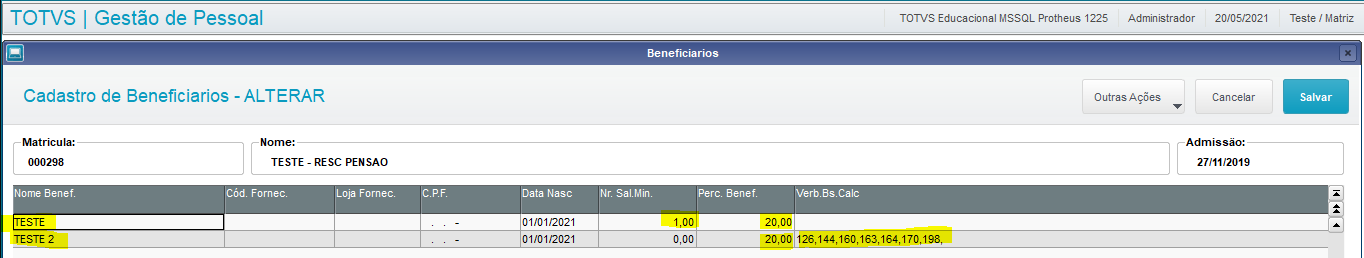 Rh Linha Protheus Gpe É Possível Calcular Pensão Em Rescisão Com Base No Salário Mínimo E 6044