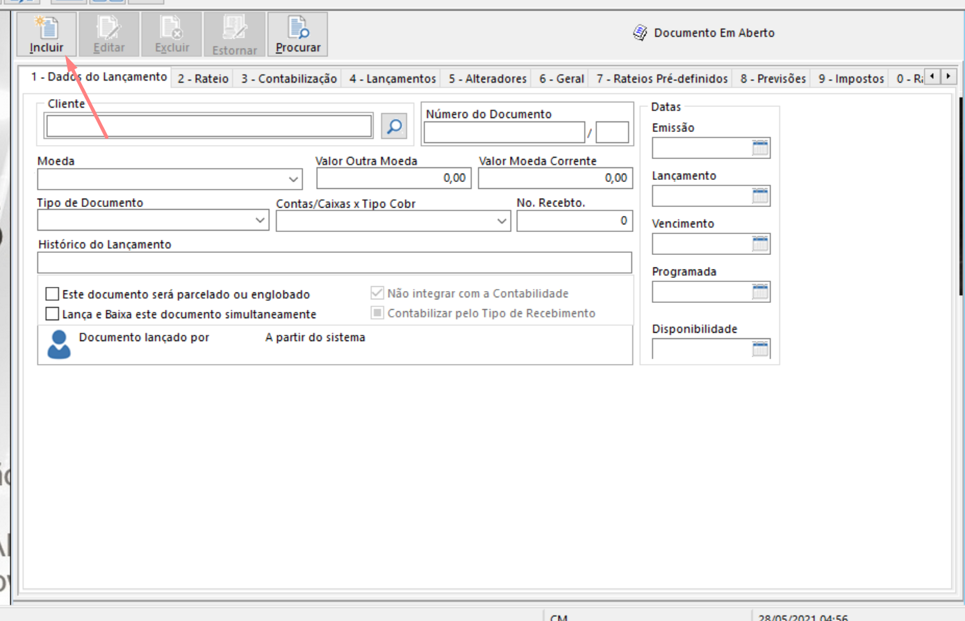 Hospitalidade TOTVS Backoffice Linha CMNET CAR Como Lançar um Documento no Contas a