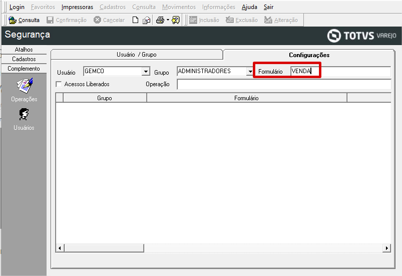 GA TOTVS VAREJO LINHA GEMCO SEGURANÇA Como habilitar no
