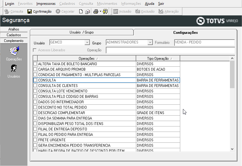 GA TOTVS VAREJO LINHA GEMCO SEGURANÇA Como habilitar no