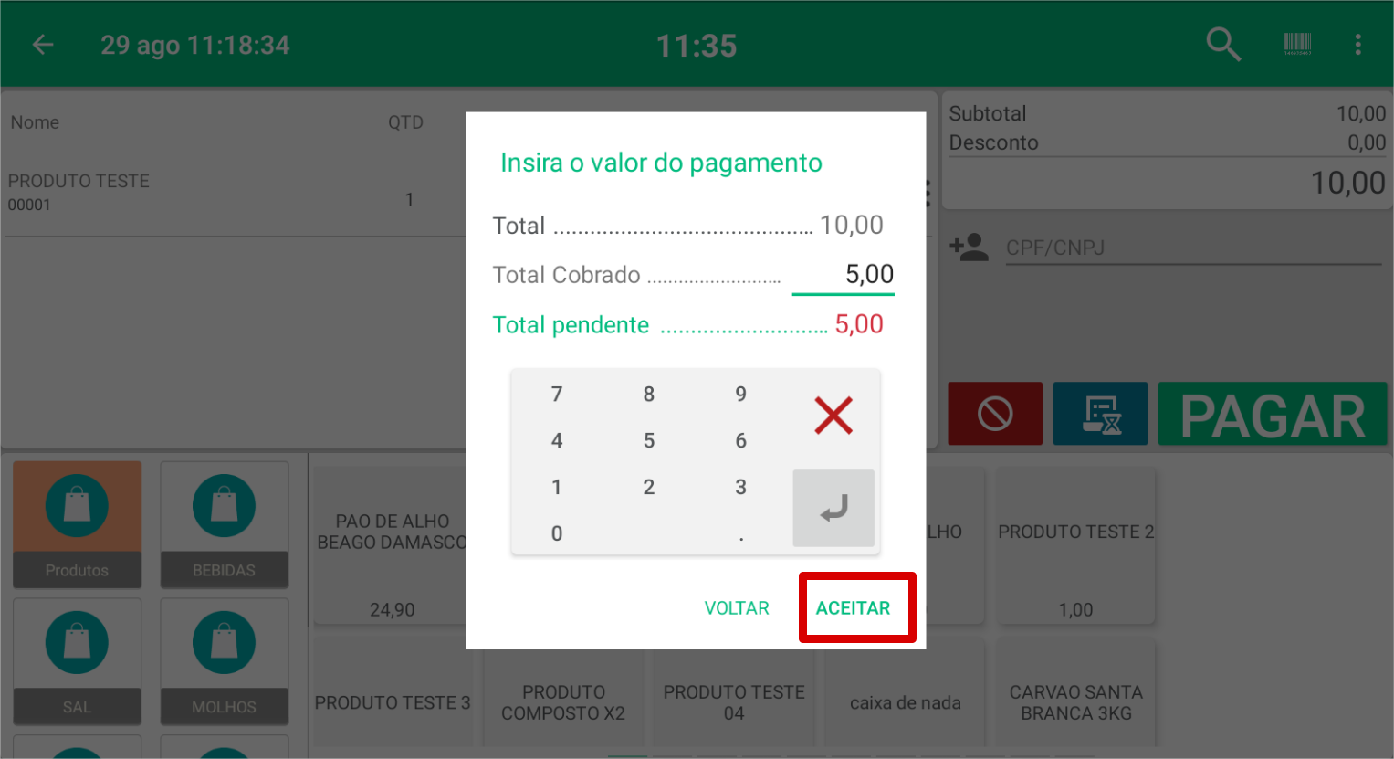 ELEVE - CAIXA - Venda com duas formas de pagamento – Central de