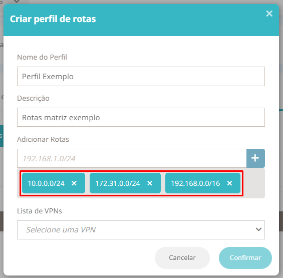 CLOUD - IAAS - Editar Perfil de Rotas de VPN – Central de Atendimento TOTVS
