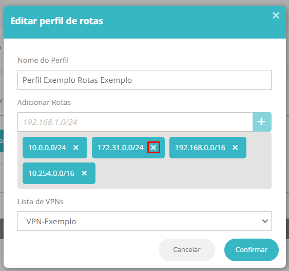 CLOUD - IAAS - Editar Perfil de Rotas de VPN – Central de Atendimento TOTVS