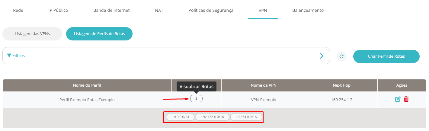 CLOUD - IAAS - Editar Perfil de Rotas de VPN – Central de Atendimento TOTVS
