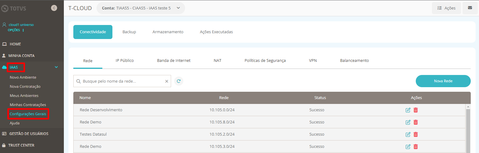 CLOUD - IAAS - Editar Perfil de Rotas de VPN – Central de Atendimento TOTVS