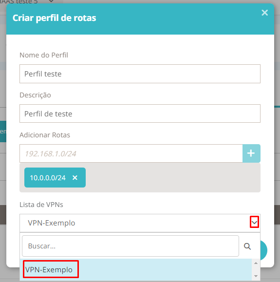 CLOUD - IAAS - Editar Perfil de Rotas de VPN – Central de Atendimento TOTVS