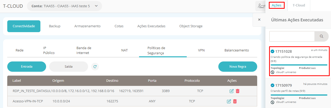 CLOUD - IAAS - Editar Perfil de Rotas de VPN – Central de Atendimento TOTVS