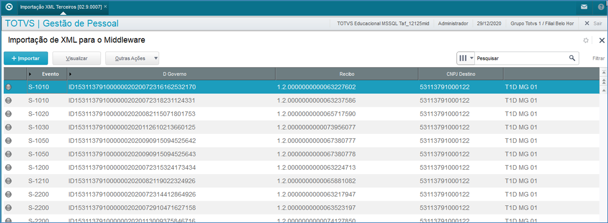 Rh Linha Protheus Gpe Esocial Middleware Como Realizar A Importação De Xml De Sistemas 6360