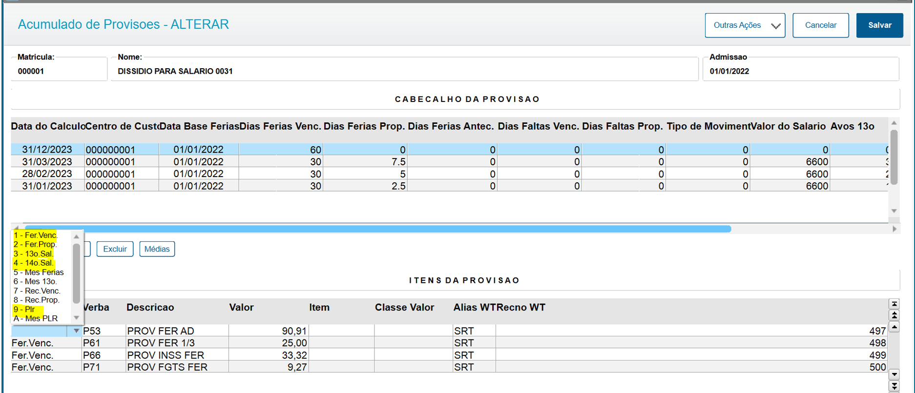 RH - Linha Protheus - GPE - Quais os tipos de provisão são apresentados ...