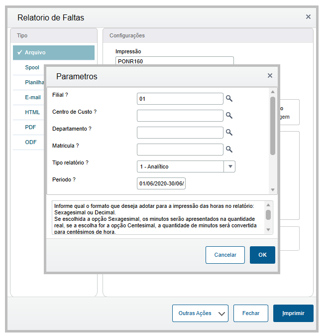 RH Linha Protheus PON Como gerar o Relatório de Faltas PONR Central de Atendimento