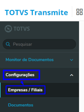 TOTVS Transmite 
@ TOTVS 
Q Pesquisar 
Monitor de Documentos 
Empresas I Filiais 
Documentos 