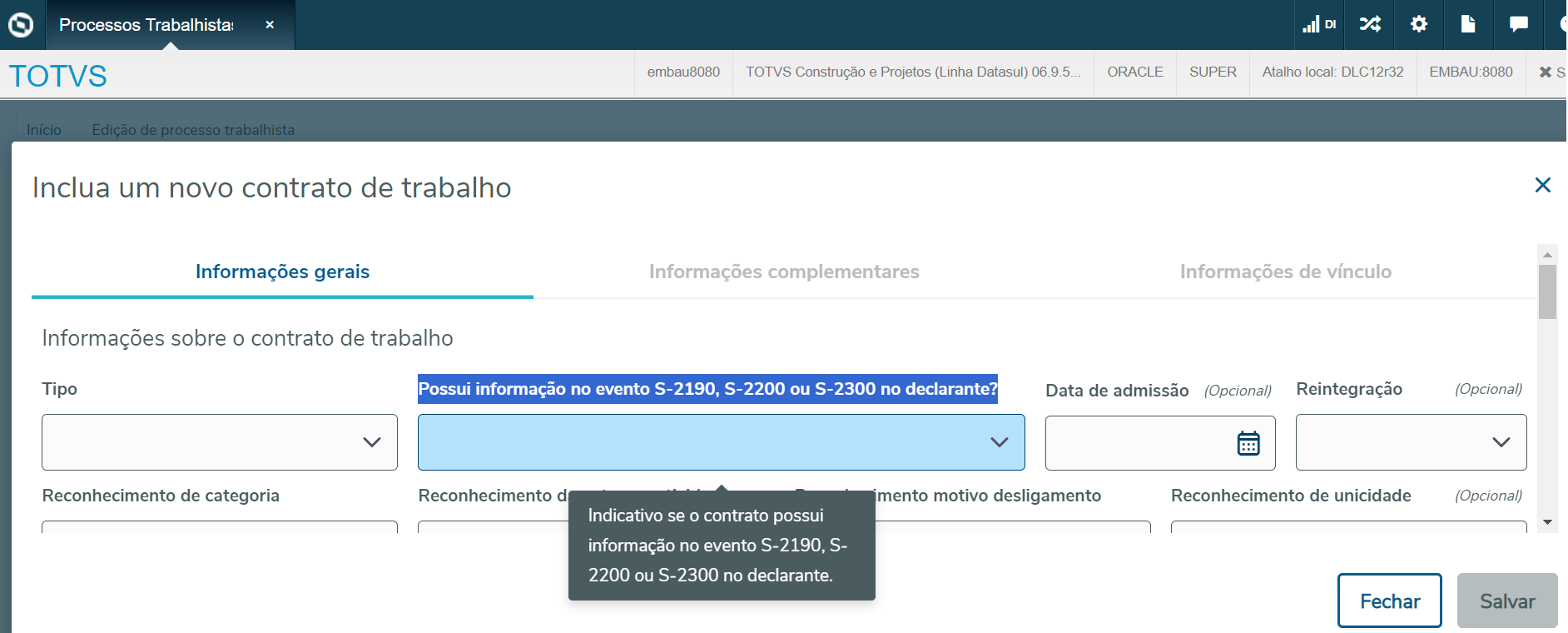 RH Linha Datasul eSocial Processo Trabalhista S Matrícula Central de Atendimento TOTVS