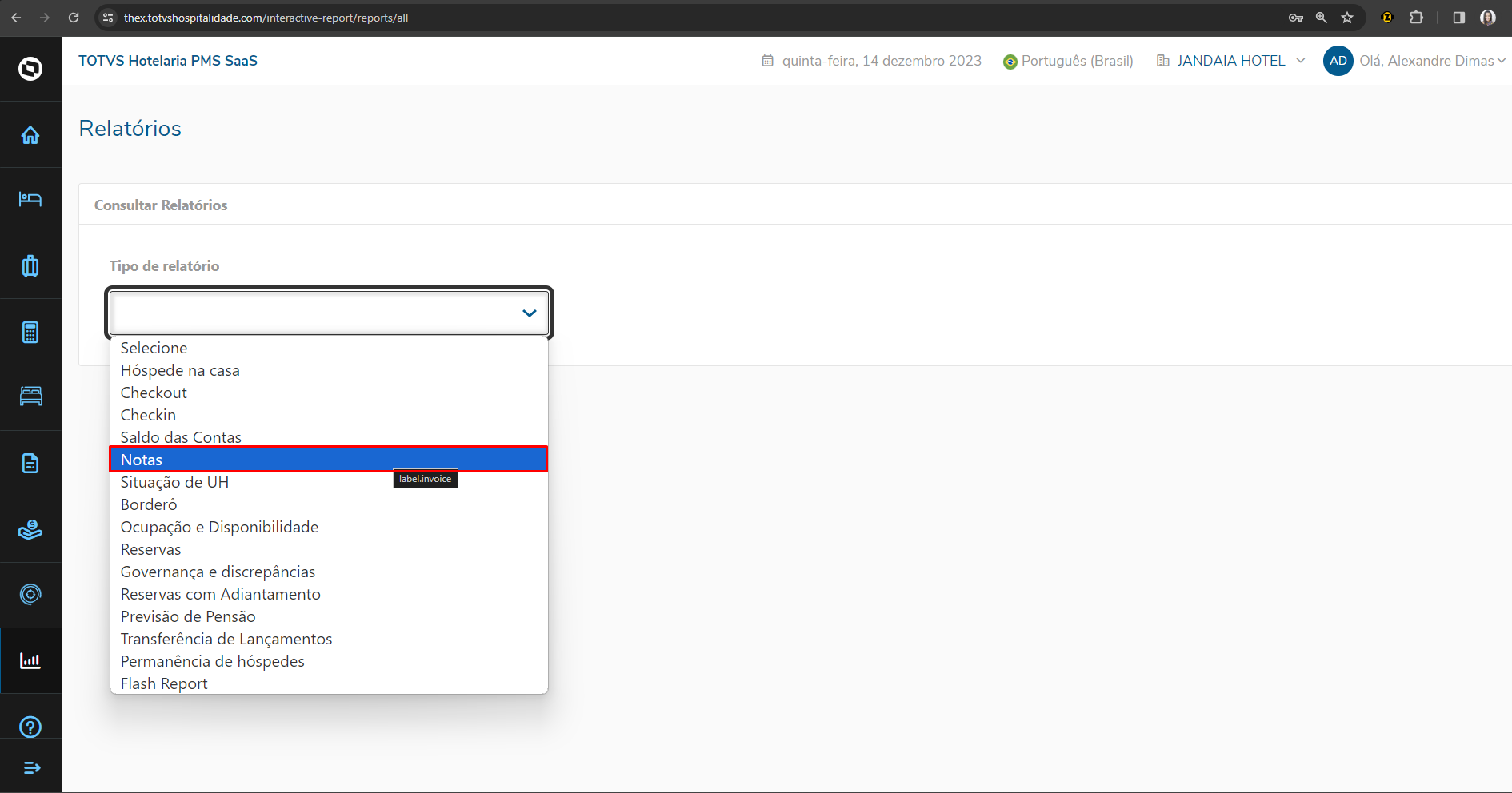 Hotelaria TOTVS Backoffice (Linha Thex PMS Como visualizar