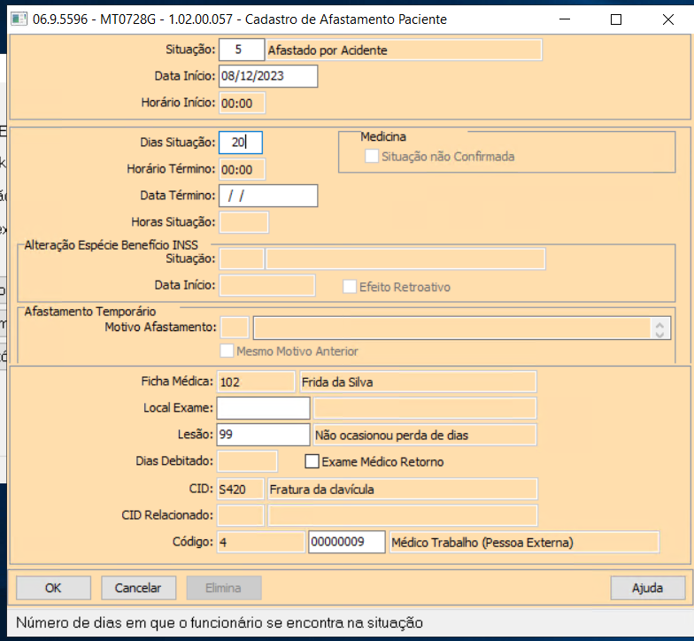 RH Linha Datasul eSocial SST S 2210 Informações do Atestado