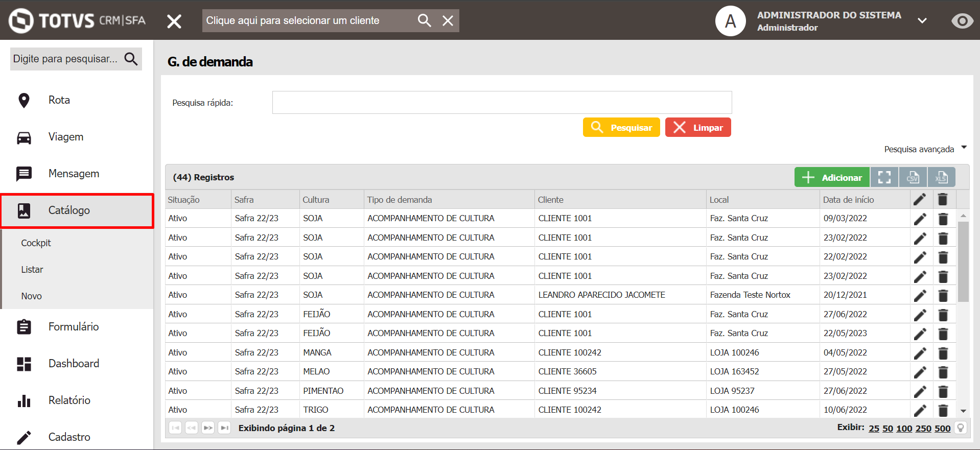 Cross Segmentos TOTVS CRM Automação de Força de Vendas SFA