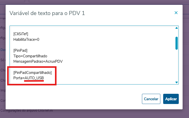 Varejo Supermercados - Periféricos - Pinpad - Configurar porta