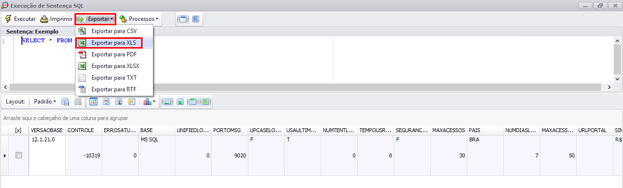 Framework Linha Rm Frame Exportar Consulta Sql Para Excel Central De Atendimento Totvs