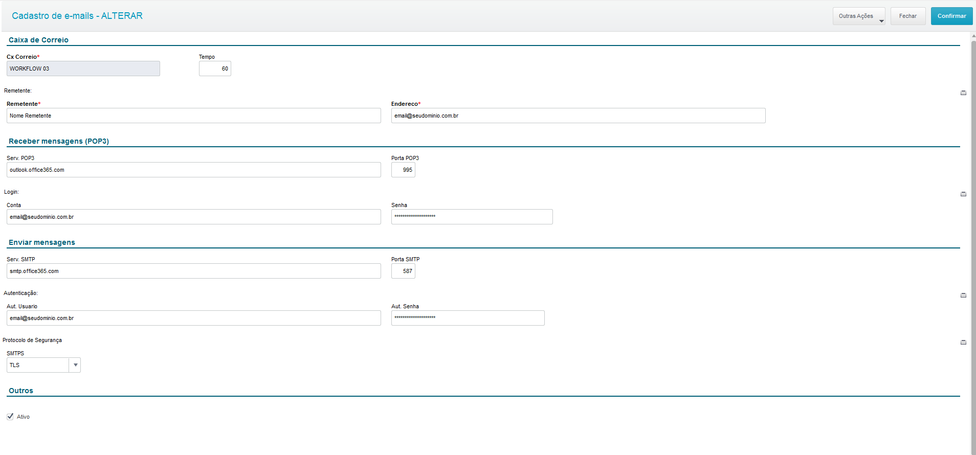 Configurações de workflow