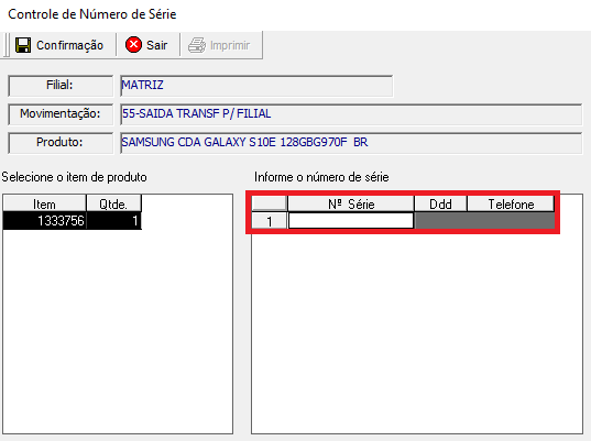 GA GEMCO IMPLEMENT SAÍDAS Como exigir número de série do produto