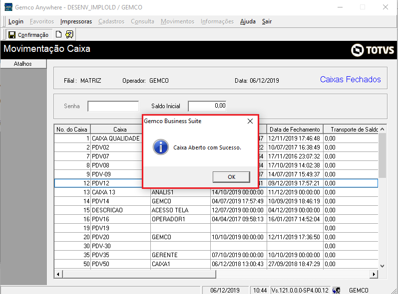 GA TOTVS VAREJO LINHA GEMCO CAIXA Como Abrir O Caixa Gemco