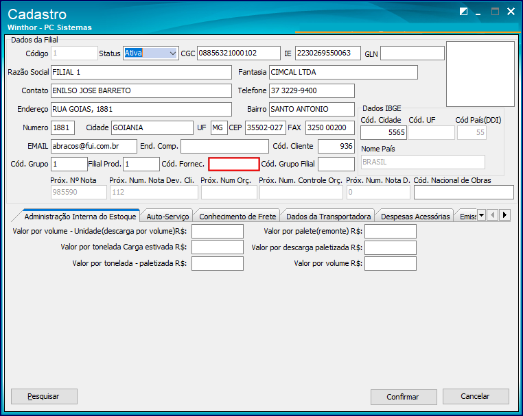 WINT - PC-0130. Existe(m) CNPJ(s) diferente(s) entre filial e