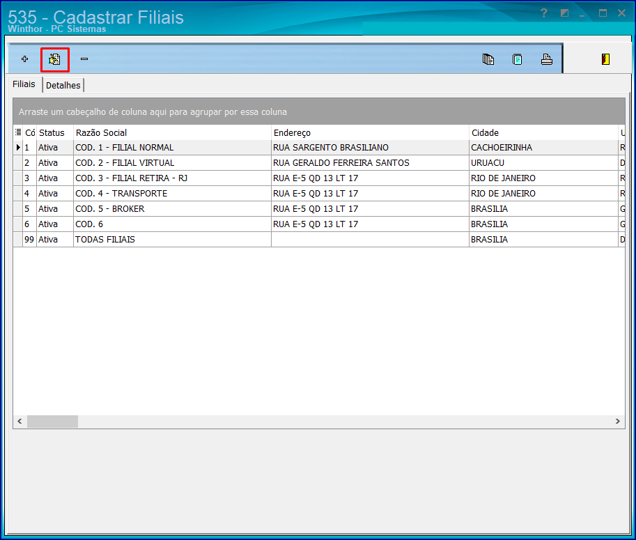 WINT - PC-0030. Cadastro de Filial: Existe(m) CNPJ emitente(s) de