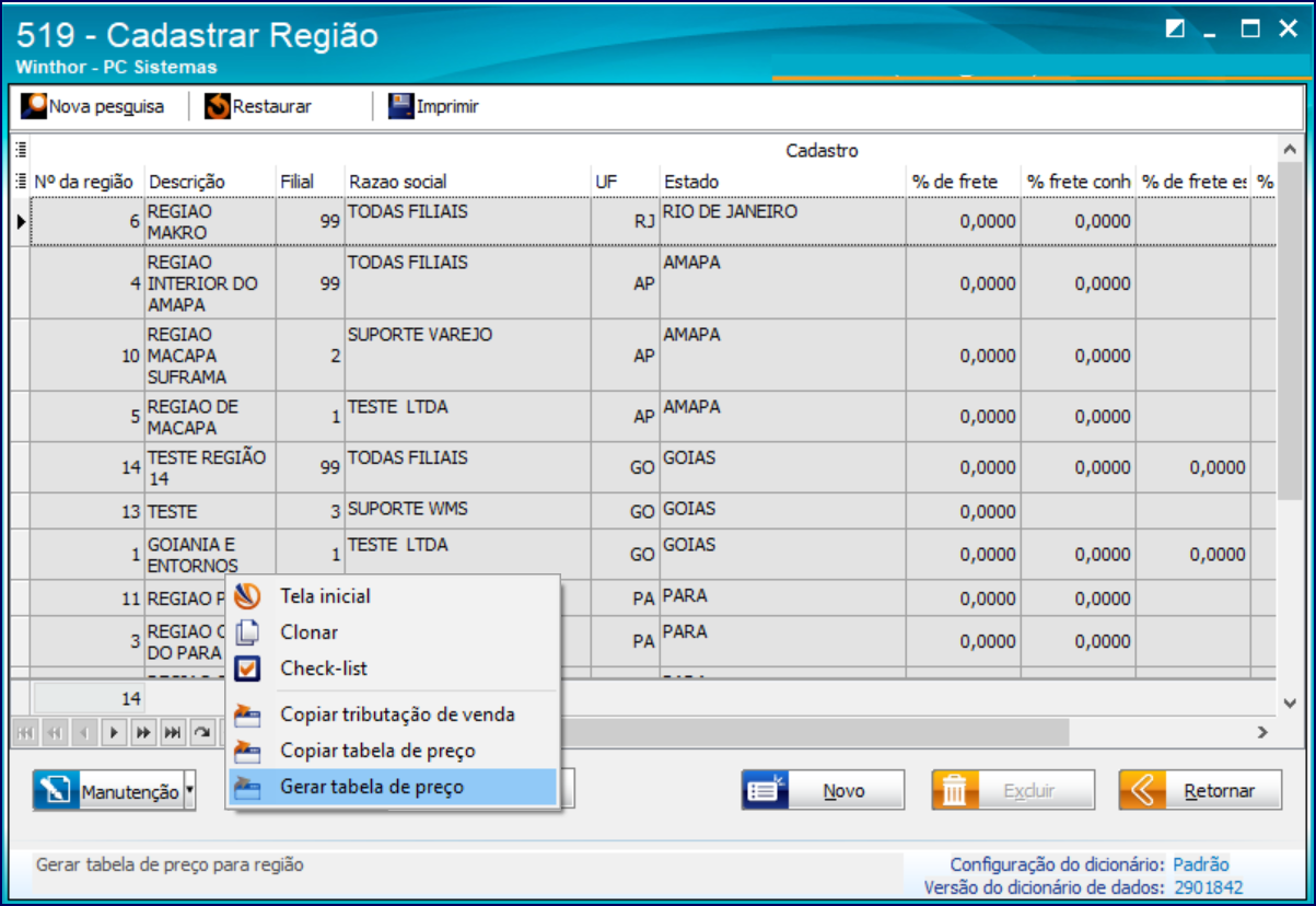 WINT Como gerar a tabela de preço na rotina 519 Central de