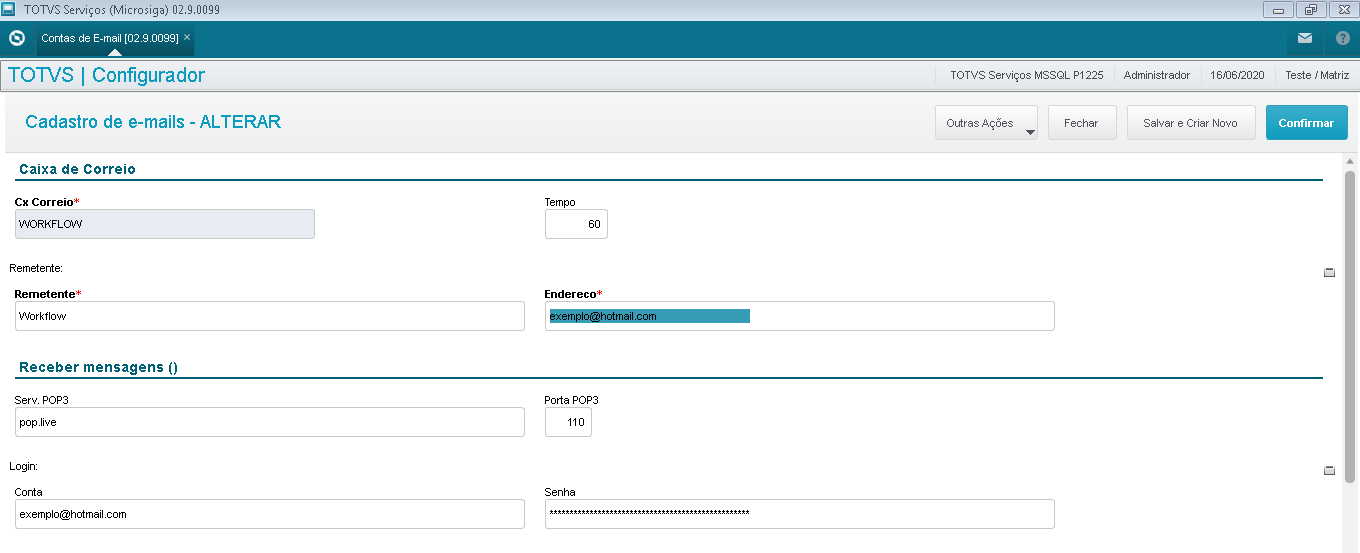 Configurações de workflow