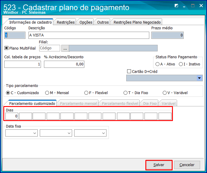 WINT - Venda a prazo não é permitida para clientes CONSUMIDOR