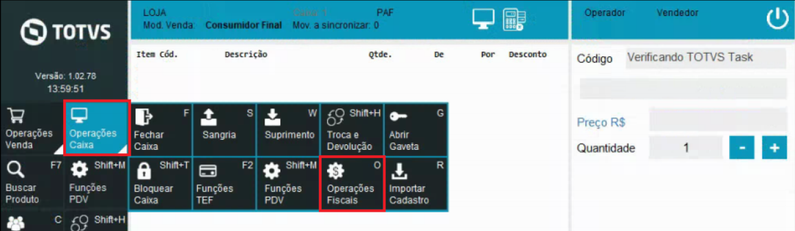 TL PDV TOUCH Operações Fiscais Bloco X Central de Atendimento TOTVS