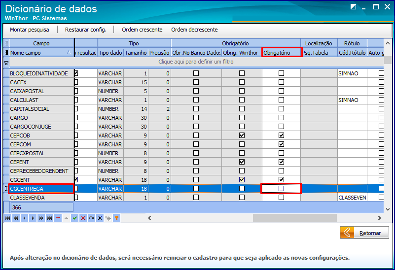 WINT - Como realizar alterações no dicionário de dados da rotina 302 –  Central de Atendimento TOTVS