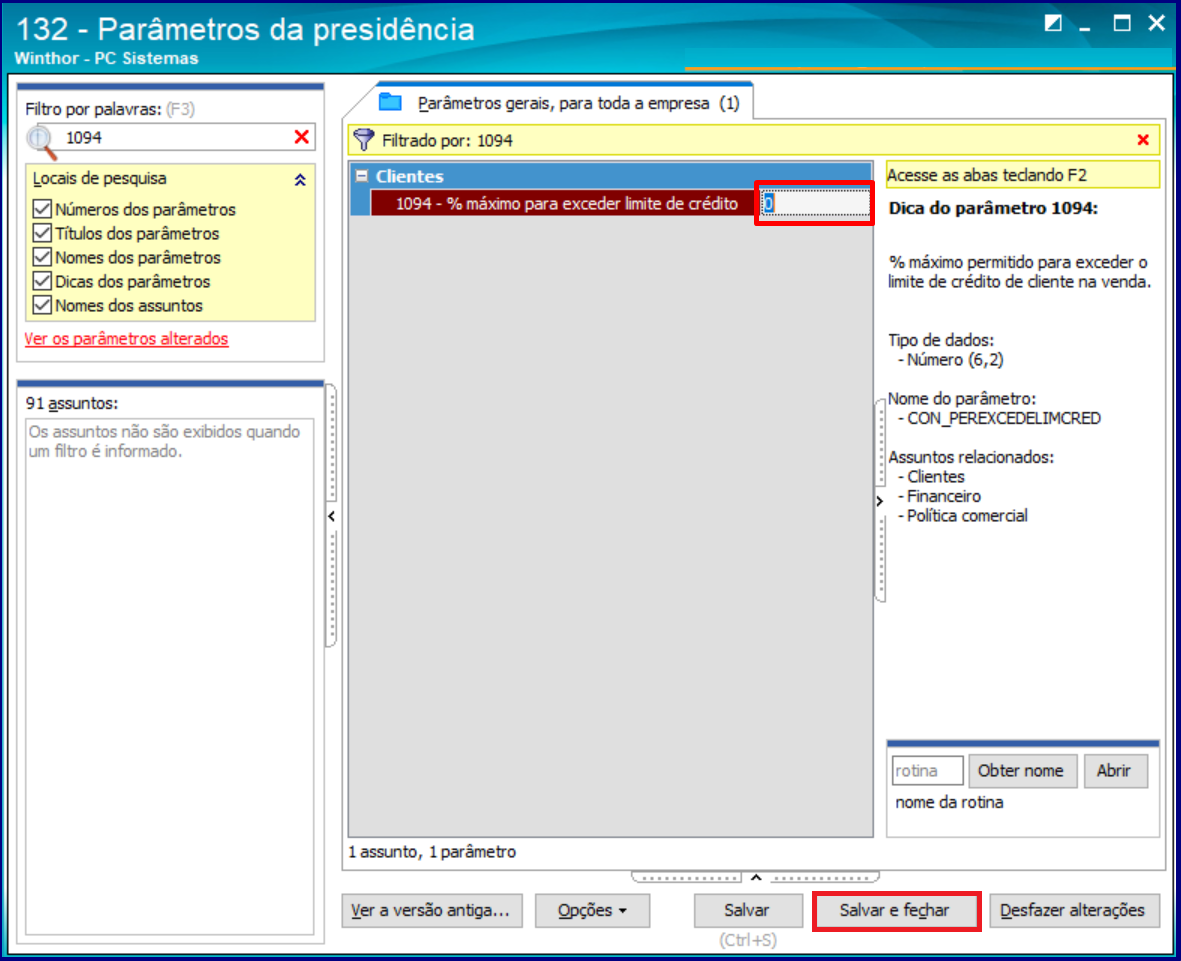 Wint Como Parametrizar Para Bloquear Pedidos Quando O Limite De