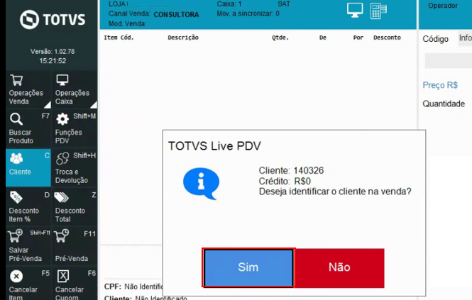 TL - PDV TOUCH - Operação de Venda – Central de Atendimento TOTVS