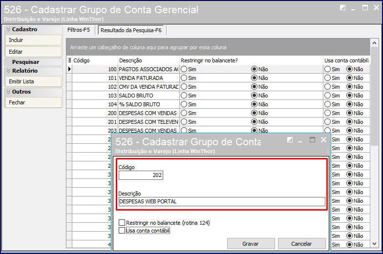 Wint Como Cadastrar Um Grupo De Conta Gerencial Na Rotina