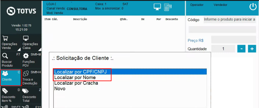 TL - PDV TOUCH - Operação de Venda – Central de Atendimento TOTVS