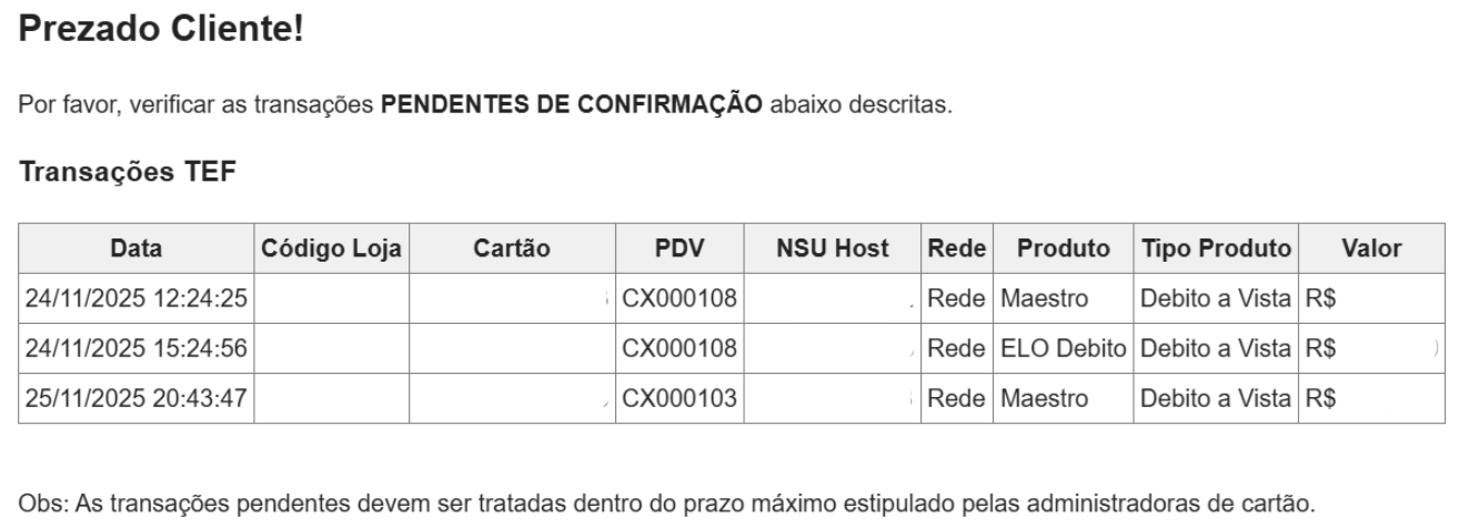 Exemplo de e-mail encaminhado pela Fiserv: