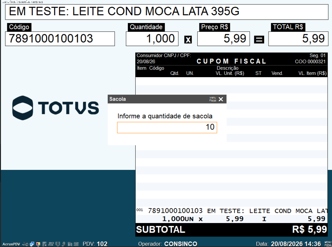 Solicitar quantidade no subtotal