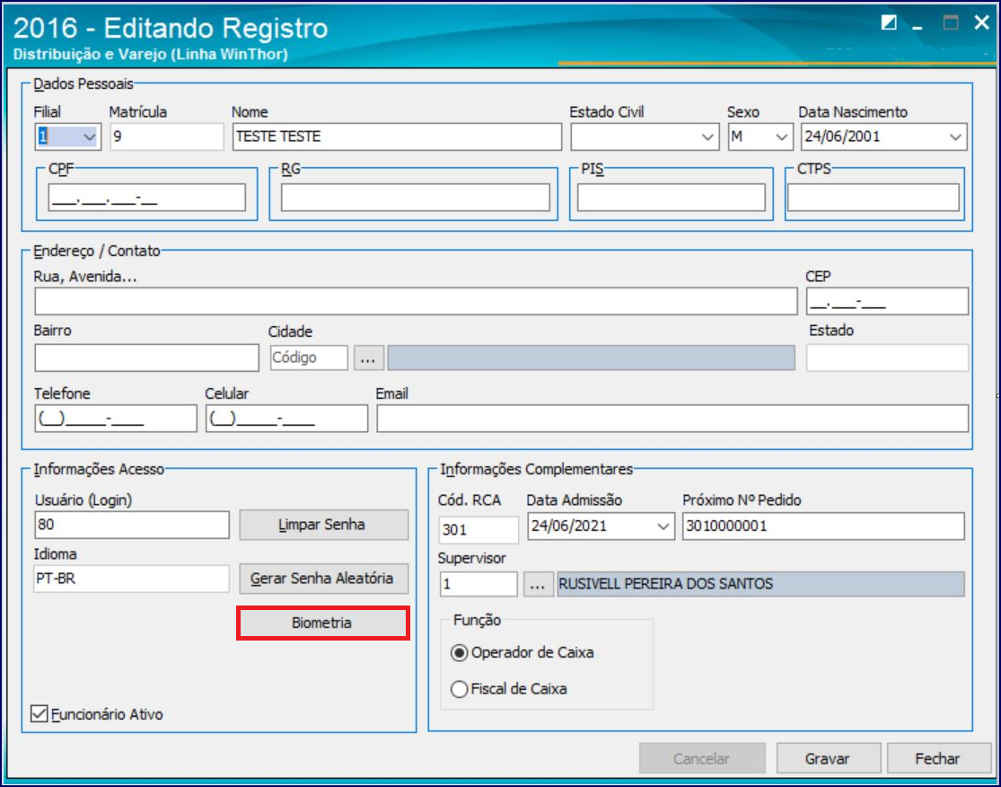 WINT Como cadastrar as digitais para o leitor biométrico na rotina