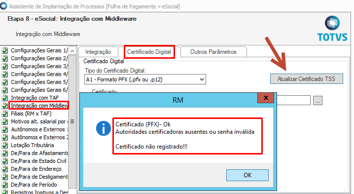 RH - RM - FOP - eSocial - Middleware - Erro: Autoridades