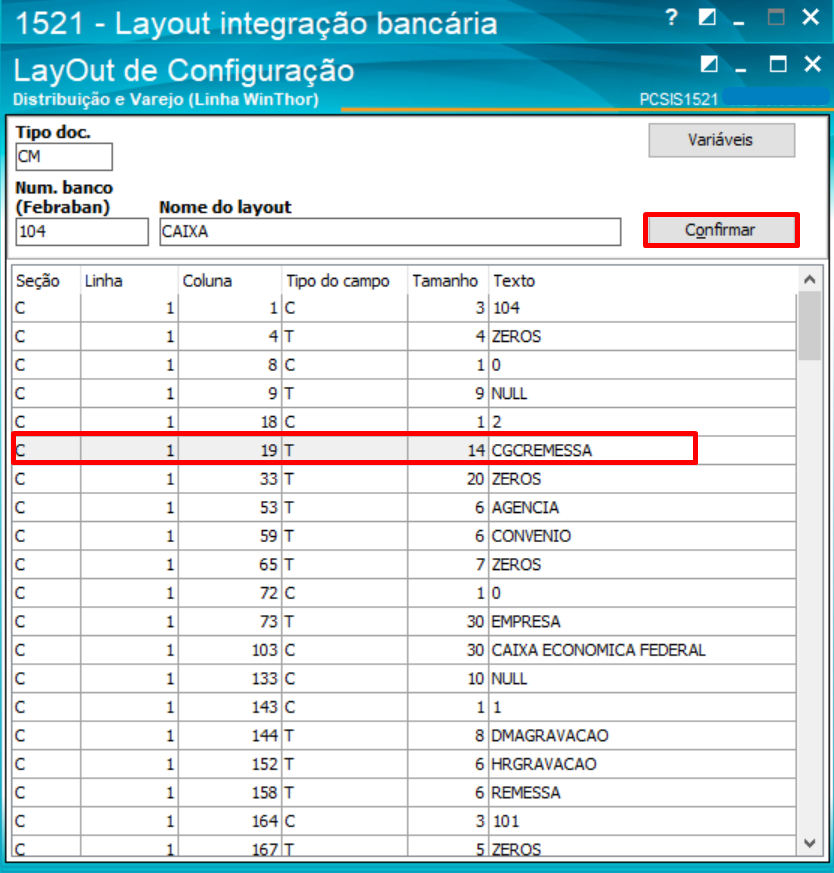 WINT Como enviar no arquivo de