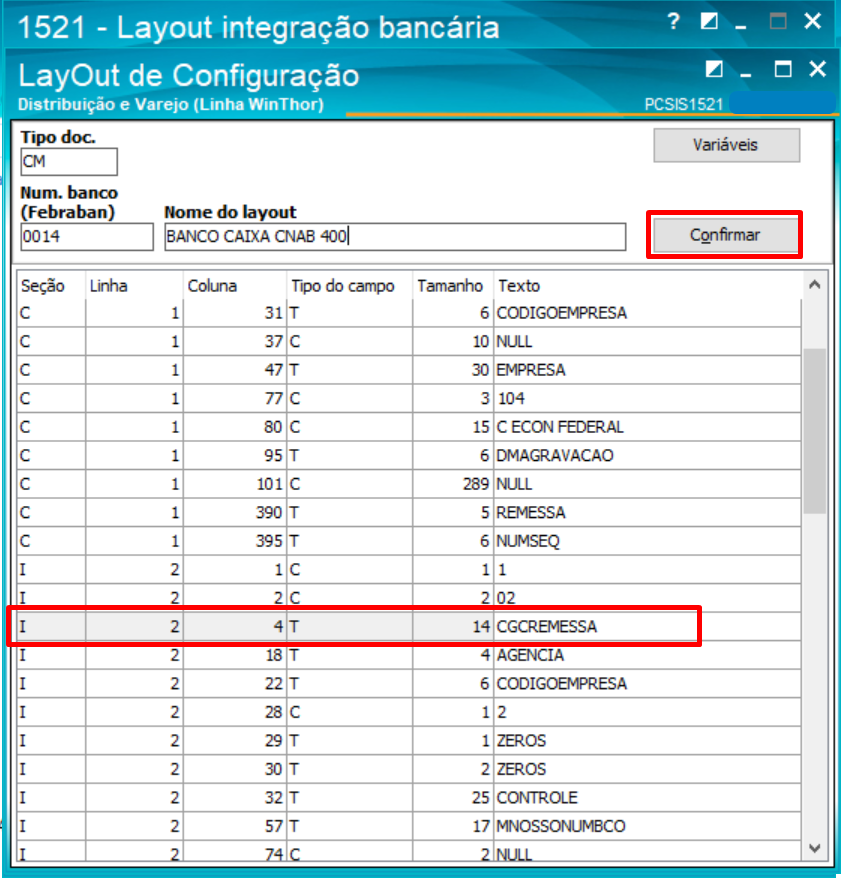 WINT Como enviar no arquivo de