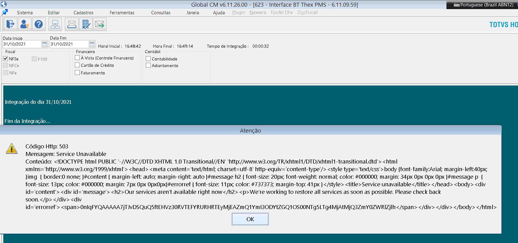 Hospitalidade - TOTVS Backoffice (Linha CMNET) - FF - Rejeição 571: Tipo de  Emissão informado diferente de 3 para contingência SCAN – Central de  Atendimento TOTVS