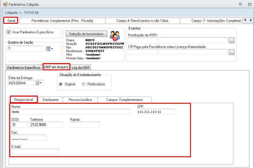 Rh Rm Fop Dirf Informe De Rendimentos Como Cadastrar Ou Editar Os Dados Do Respons Vel